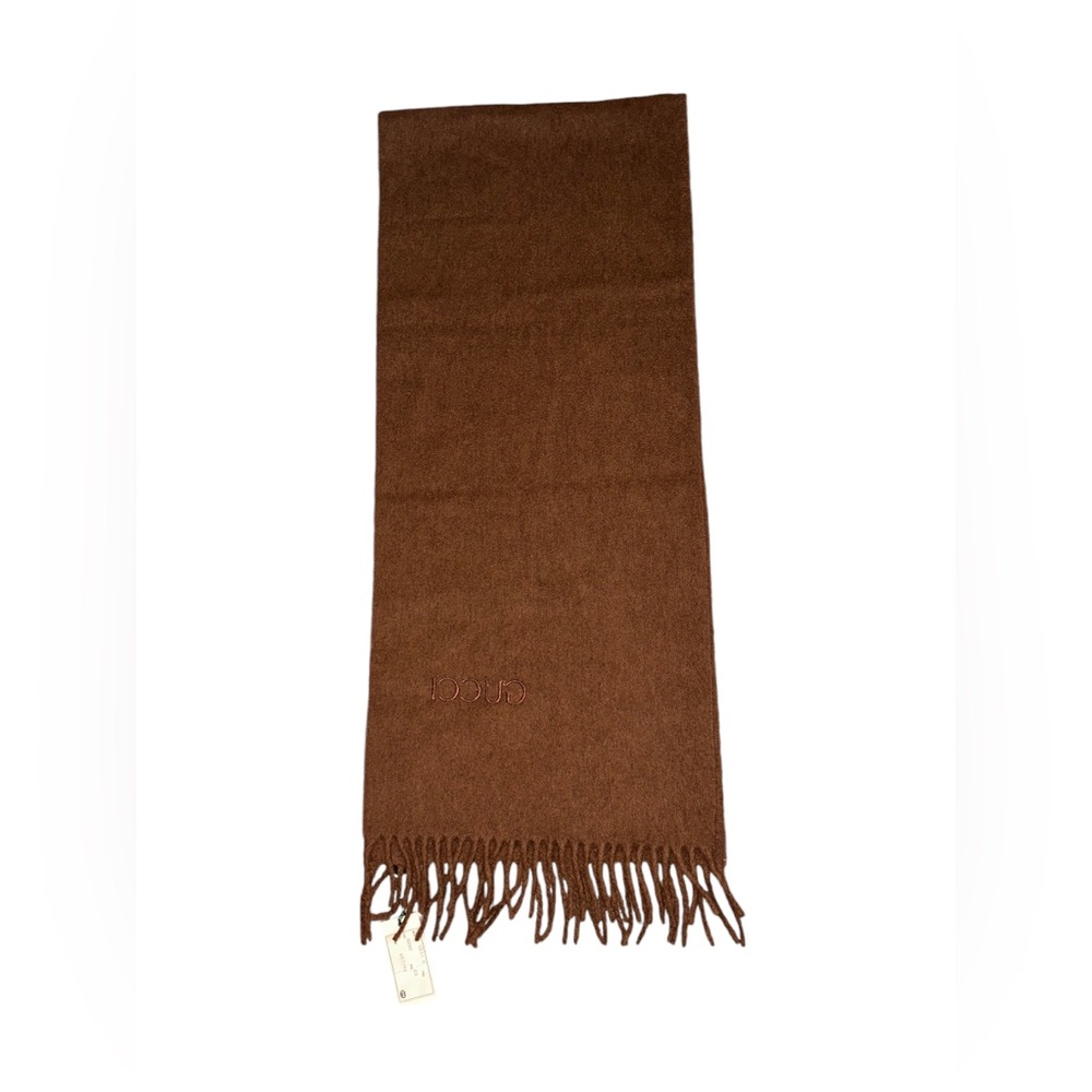 GUCCI NWT VINTAGE 100% CASHMERE CHOCOLATE BROWN SCARF W/COA 62 L x 12 W MSRP$900 - Picture 3 of 13